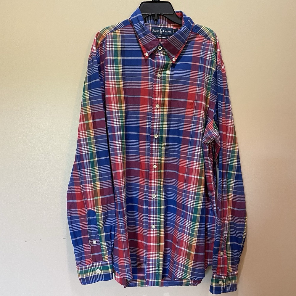 Ralph Lauren Mens Multicolor Plaid Long Sleeve Button Down Shirt‎ Size XL Custom